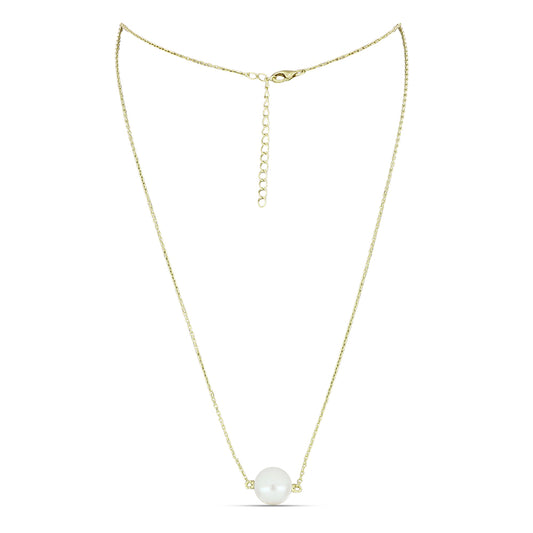 Pozlacené Stříbro 925/1000 - Náhrdelník s Bílou Sladkovodní Perlou - Karátové číslo: 5.41. přibližná hmotnost: 3.66 gramů