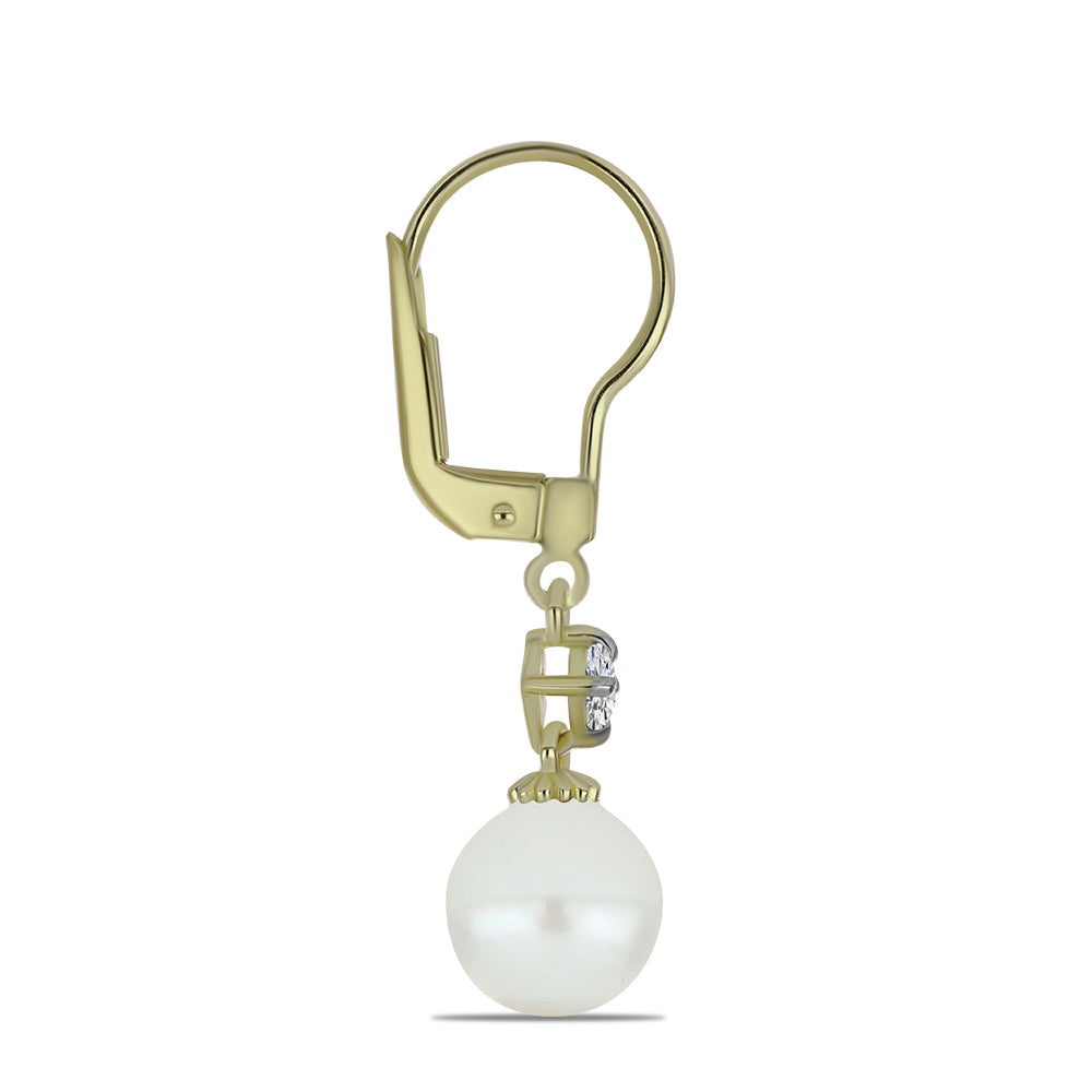 Pozlacené Stříbrné Náušnice s Bílou Sladkovodní Perlou a Bílým Topazem 2 