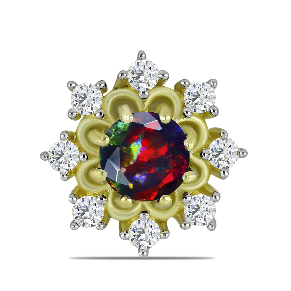 Pozlacené stříbro 925/1000 Přívěsek s Půlnočně Černým Etiopským Opálem z Lega Dembi a Bílým Topazem - Karátové číslo: 0.56. přibližná hmotnost: 1 gramů 1 