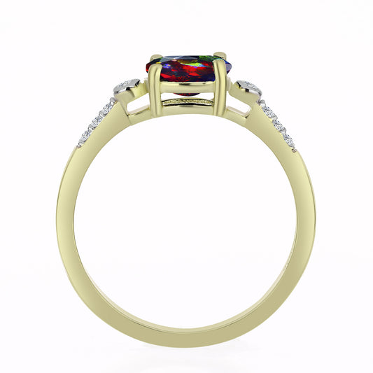 Pozlacený Stříbrný Prsten s Půlnočně Černým Etiopským Opálem z Lega Dembi a Bílým Topazem