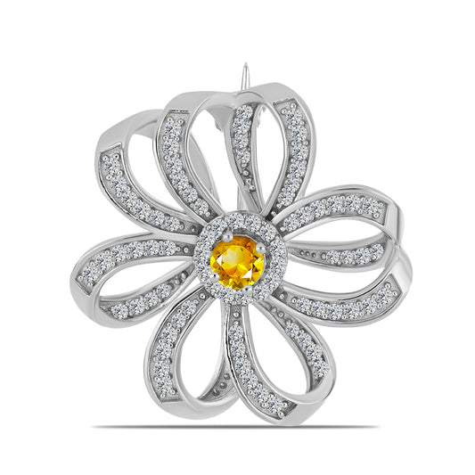 Stříbro 925/1000 - Brož s Uralským Citrínem a Bílým Topazem - Karátové číslo: 0.84. přibližná hmotnost: 4.48 gramů