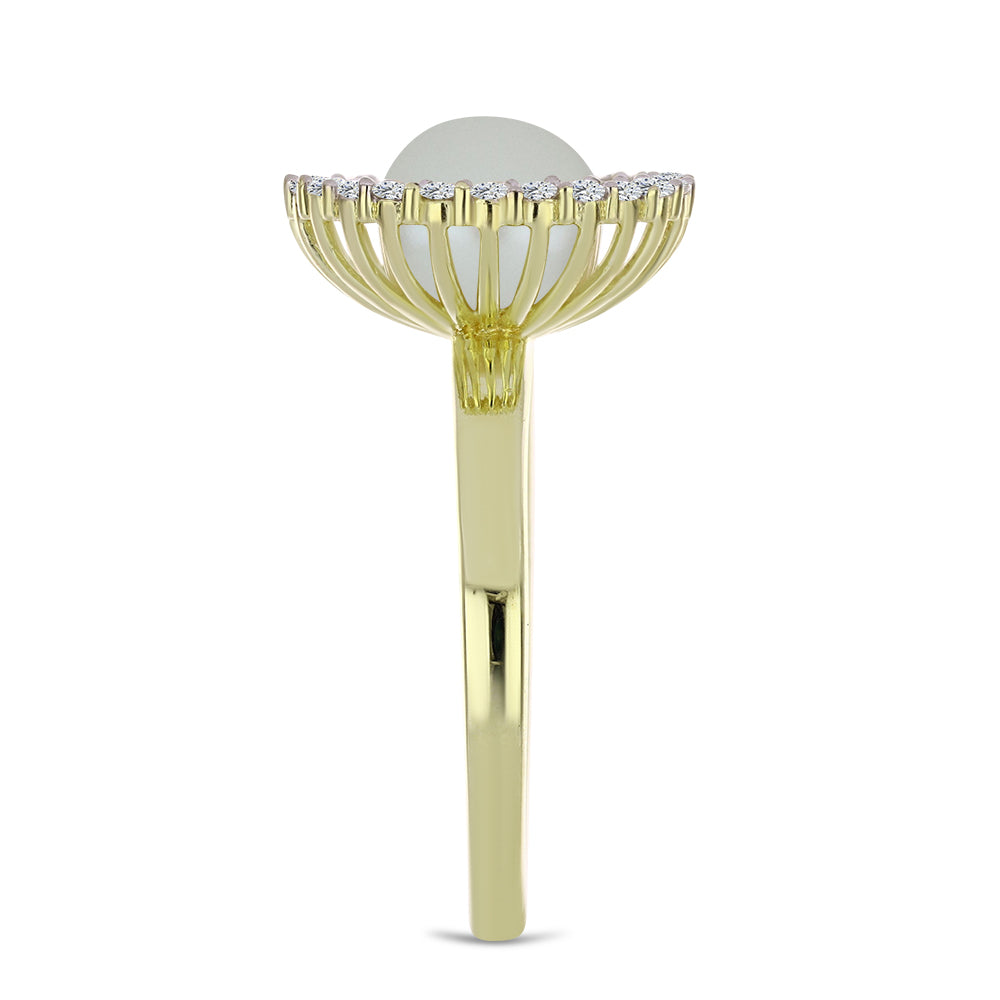 Pozlacené Stříbro 925/1000 - Prsten s Bílou Sladkovodní Perlou a Bílým Topazem - Karátové číslo: 3.56. přibližná hmotnost: 3.46 gramů 4 