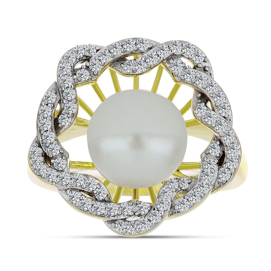 Pozlacený Stříbrný Prsten s Bílou Sladkovodní Perlou a Bílým Topazem