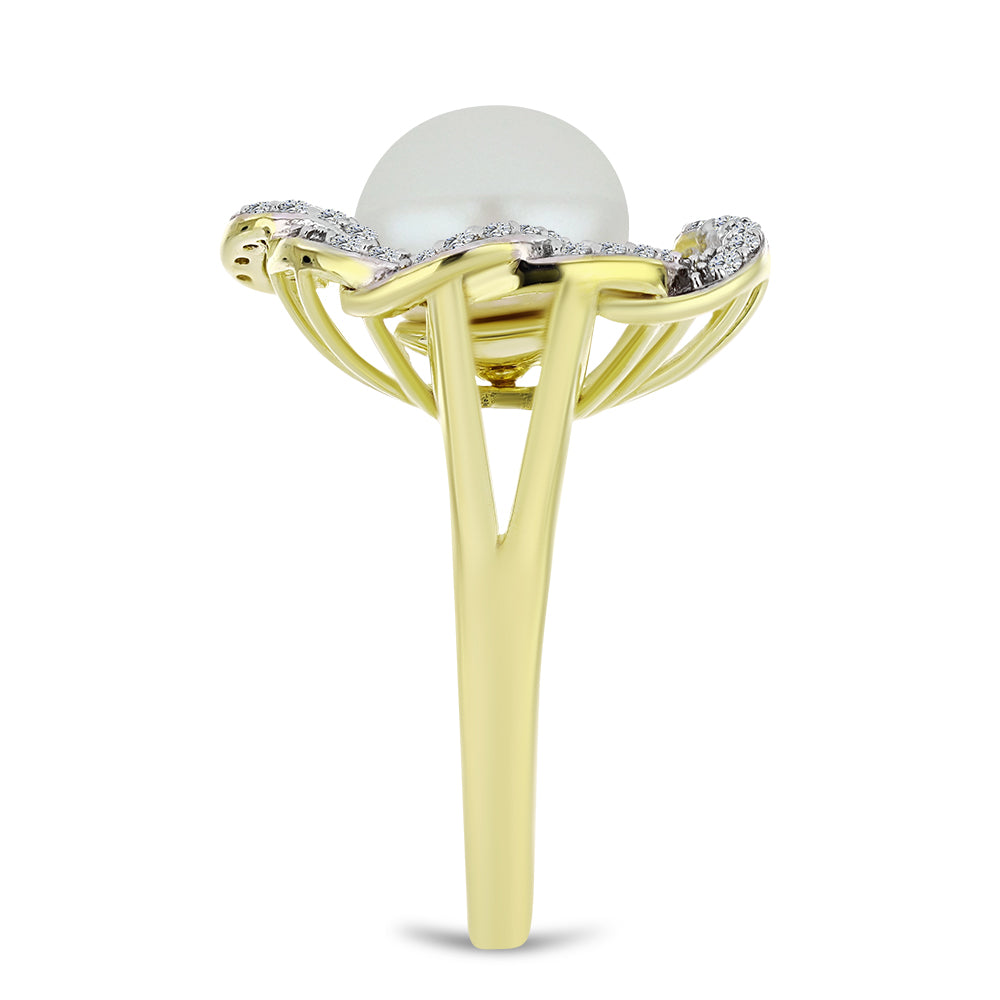 Pozlacené Stříbro 925/1000 - Prsten s Bílou Sladkovodní Perlou a Bílým Topazem - Karátové číslo: 6.33. přibližná hmotnost: 7.5 gramů 4 