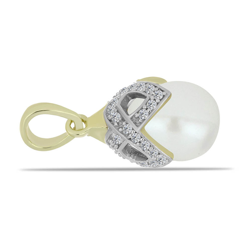 Pozlacené Stříbro 925/1000 - Přívěsek s Bílou Sladkovodní Perlou a Bílým Topazem - Karátové číslo: 4.99. přibližná hmotnost: 2.3 gramů 2 