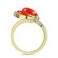 Pozlacený Stříbrný Prsten s Červeným Houbovým Korálem a Bílým Topazem