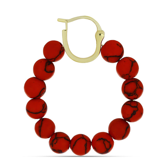 Pozlacené Stříbro 925/1000 - Náušnice s Červeným Houbovým Korálem - Karátové číslo: 34.17. přibližná hmotnost: 8.33 gramů