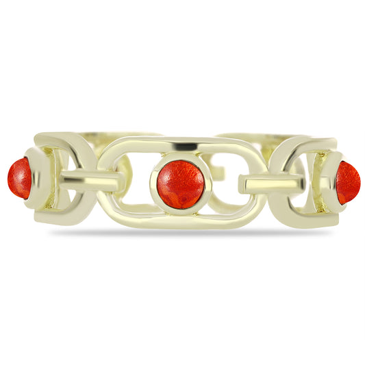 Pozlacený Stříbrný Prsten s Červeným Houbovým Korálem