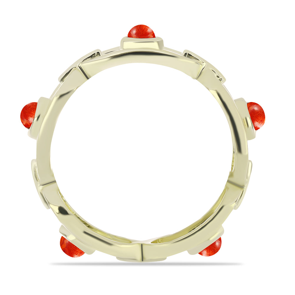 Pozlacený Stříbrný Prsten s Červeným Houbovým Korálem 3 