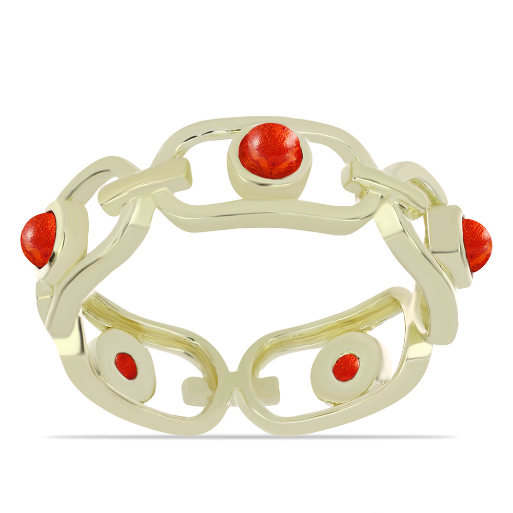 Pozlacený Stříbrný Prsten s Červeným Houbovým Korálem 1 