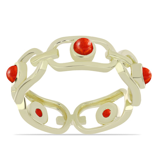 Pozlacený Stříbrný Prsten s Červeným Houbovým Korálem