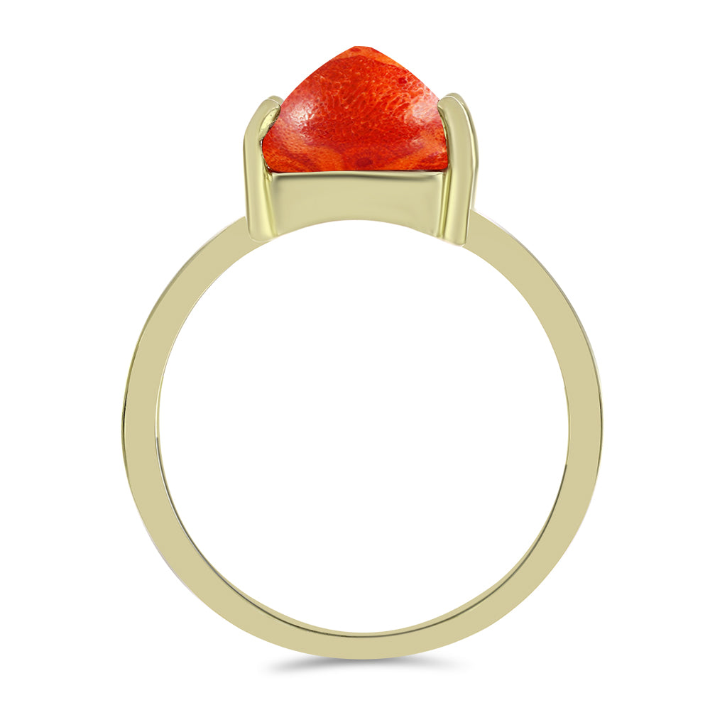 Pozlacené Stříbro 925/1000 - Prsten s Červeným Houbovým Korálem - Karátové číslo: 2.07. přibližná hmotnost: 2.26 gramů 2 