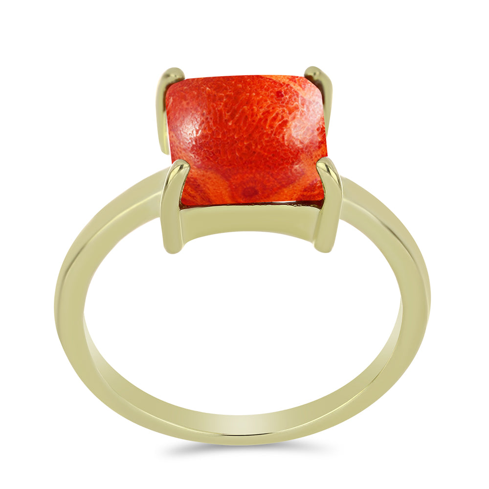 Pozlacené Stříbro 925/1000 - Prsten s Červeným Houbovým Korálem - Karátové číslo: 2.07. přibližná hmotnost: 2.26 gramů 3 