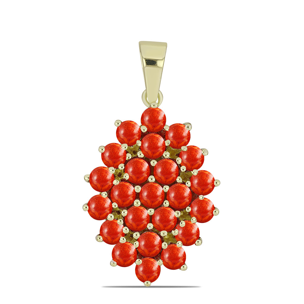 Pozlacený Stříbrný Přívěsek s Červeným Houbovým Korálem
