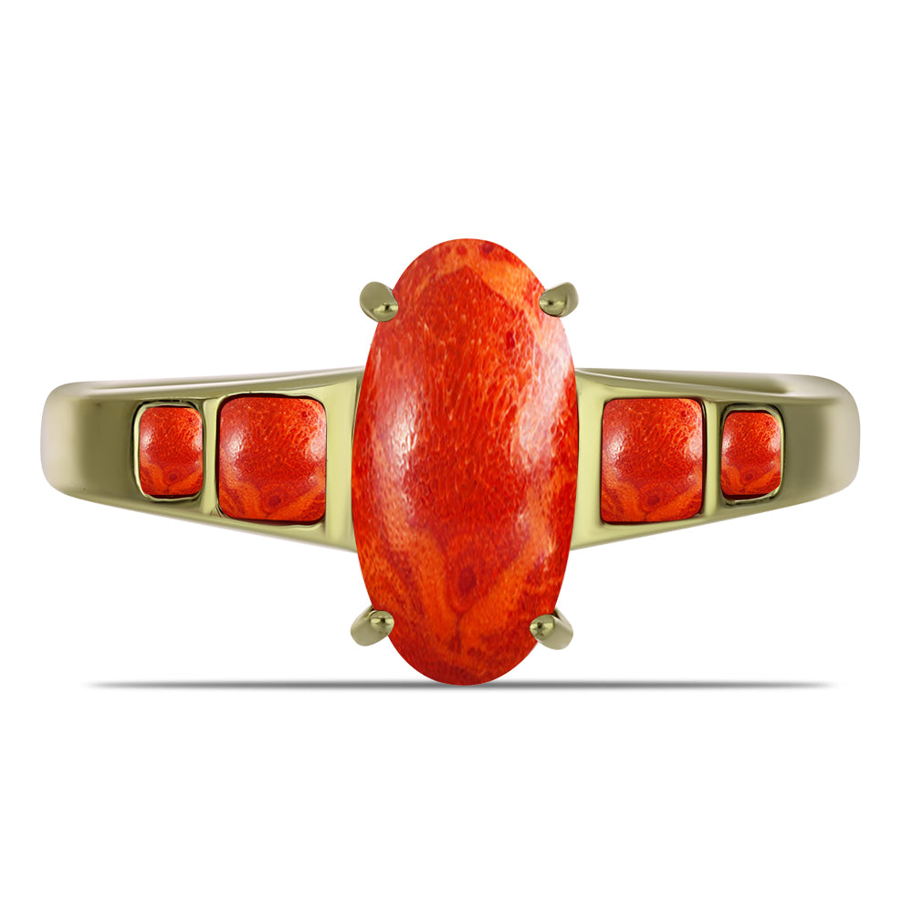 Pozlacený Stříbrný Prsten s Červeným Houbovým Korálem 1 