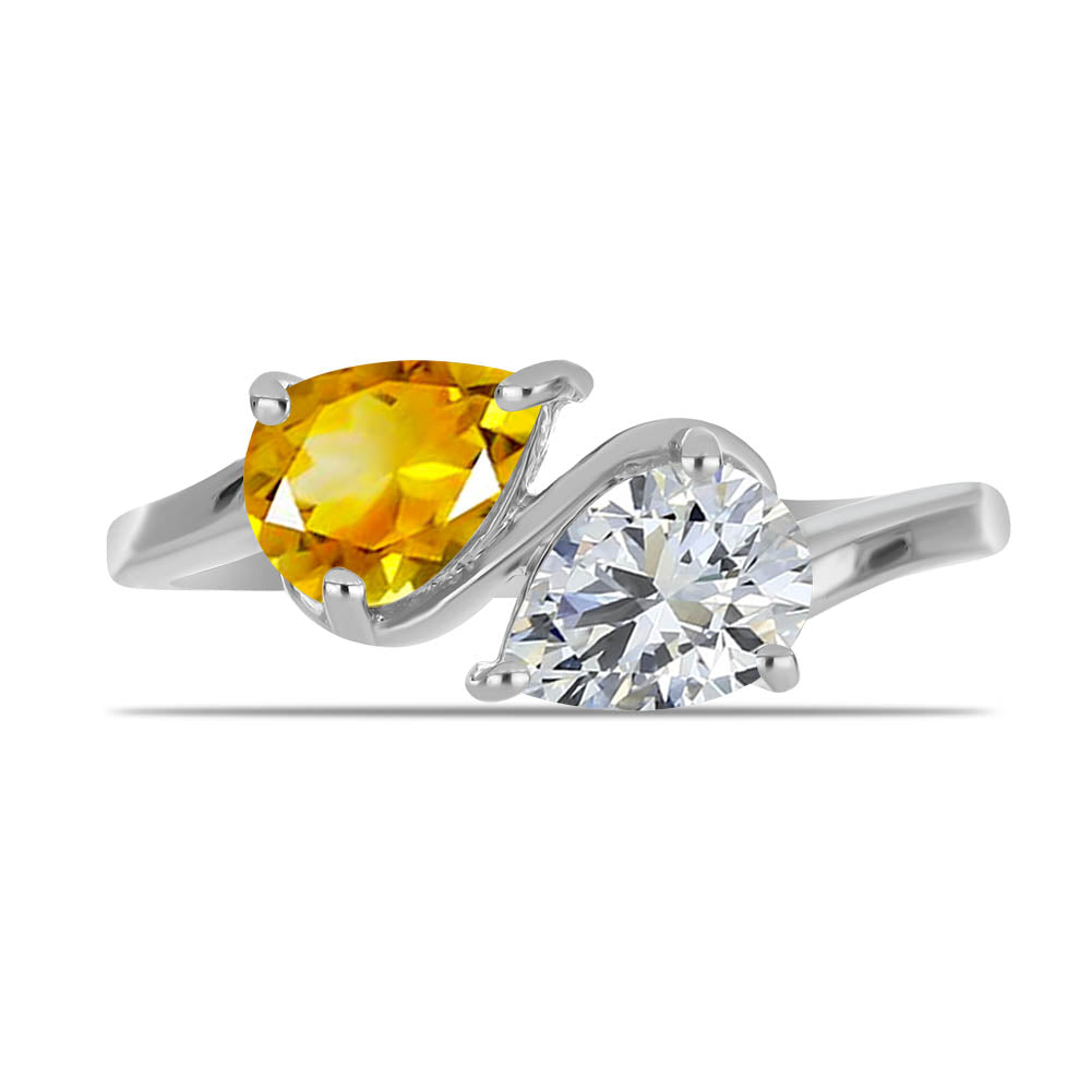 Stříbro 925/1000 - Prsten s Uralským Citrínem a Bílým Topazem - Karátové číslo: 1.39. přibližná hmotnost: 2.38 gramů