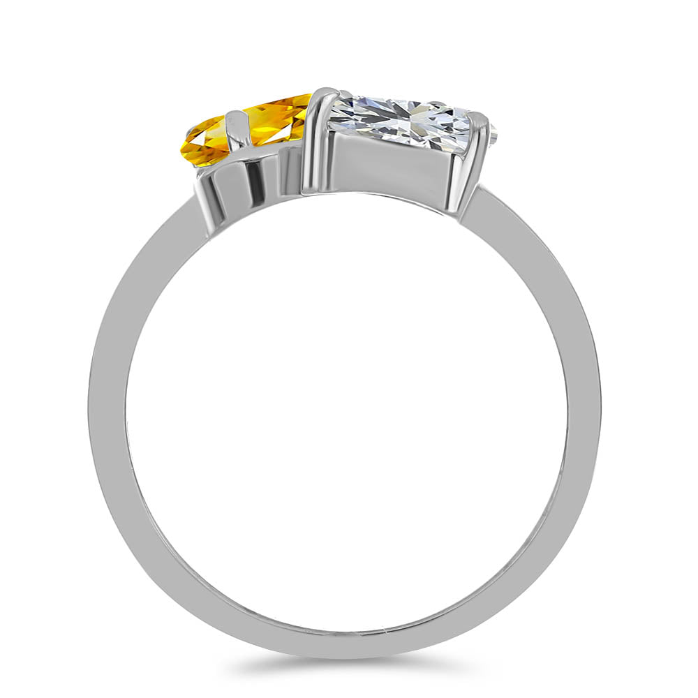 Stříbro 925/1000 - Prsten s Uralským Citrínem a Bílým Topazem - Karátové číslo: 1.39. přibližná hmotnost: 2.38 gramů