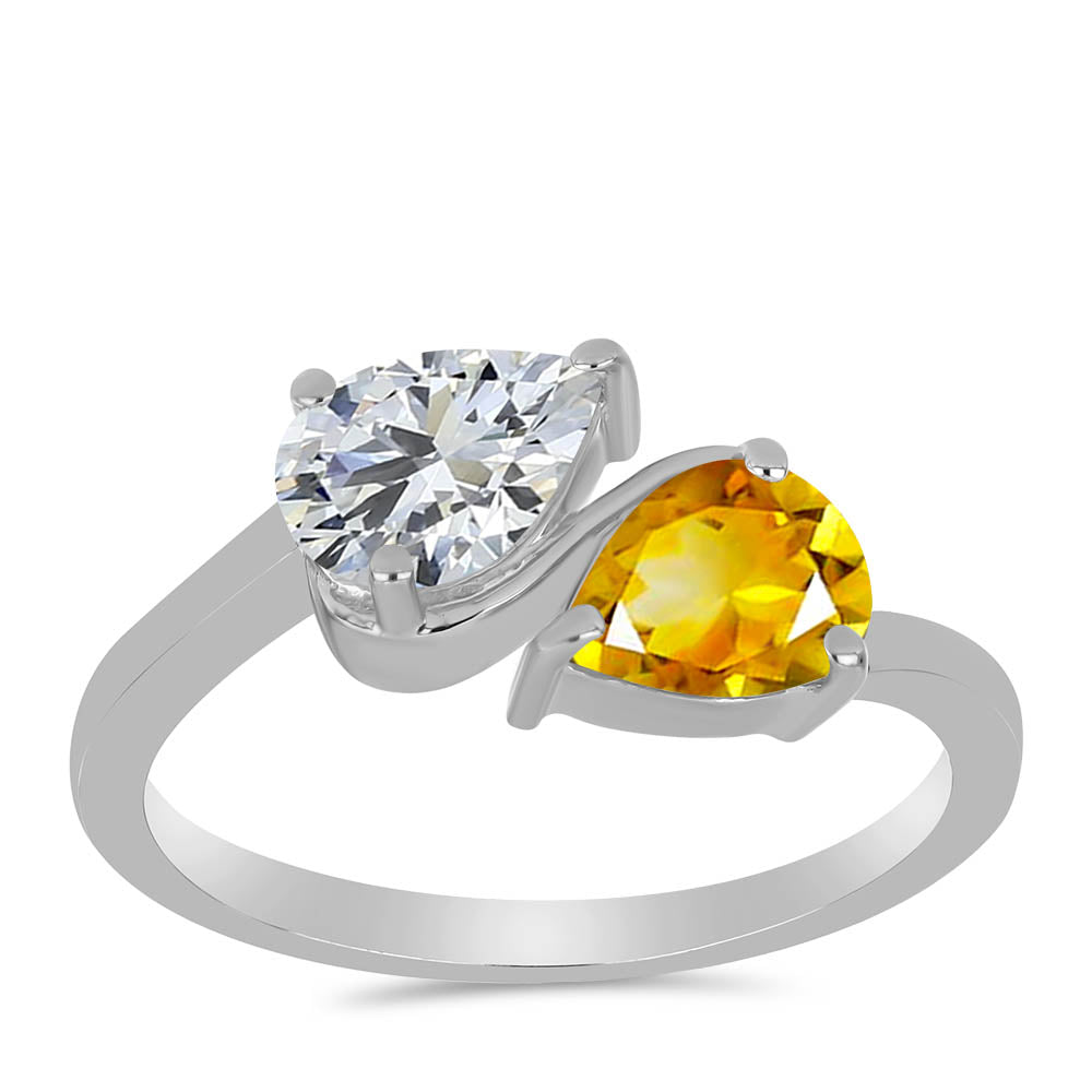 Stříbro 925/1000 - Prsten s Uralským Citrínem a Bílým Topazem - Karátové číslo: 1.39. přibližná hmotnost: 2.38 gramů 3 