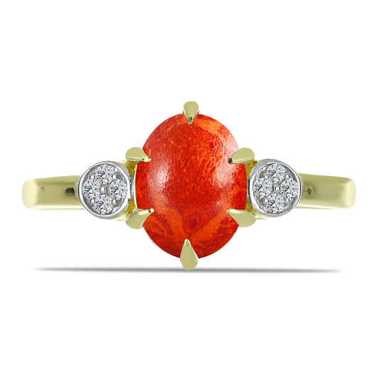 Pozlacené Stříbro 925/1000 - Prsten s Červeným Houbovým Korálem a Bílým Topazem - Karátové číslo: 1.53. přibližná hmotnost: 2.61 gramů