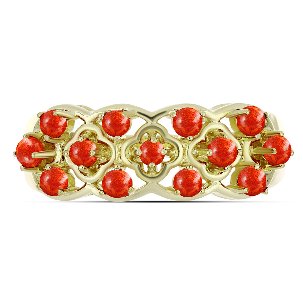 Pozlacené Stříbro 925/1000 - Prsten s Červeným Houbovým Korálem - Karátové číslo: 0.51. přibližná hmotnost: 4.5 gramů 2 