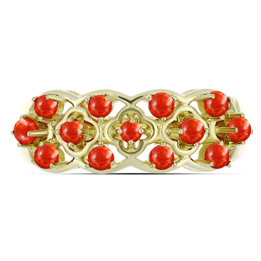 Pozlacené Stříbro 925/1000 - Prsten s Červeným Houbovým Korálem - Karátové číslo: 0.51. přibližná hmotnost: 4.5 gramů