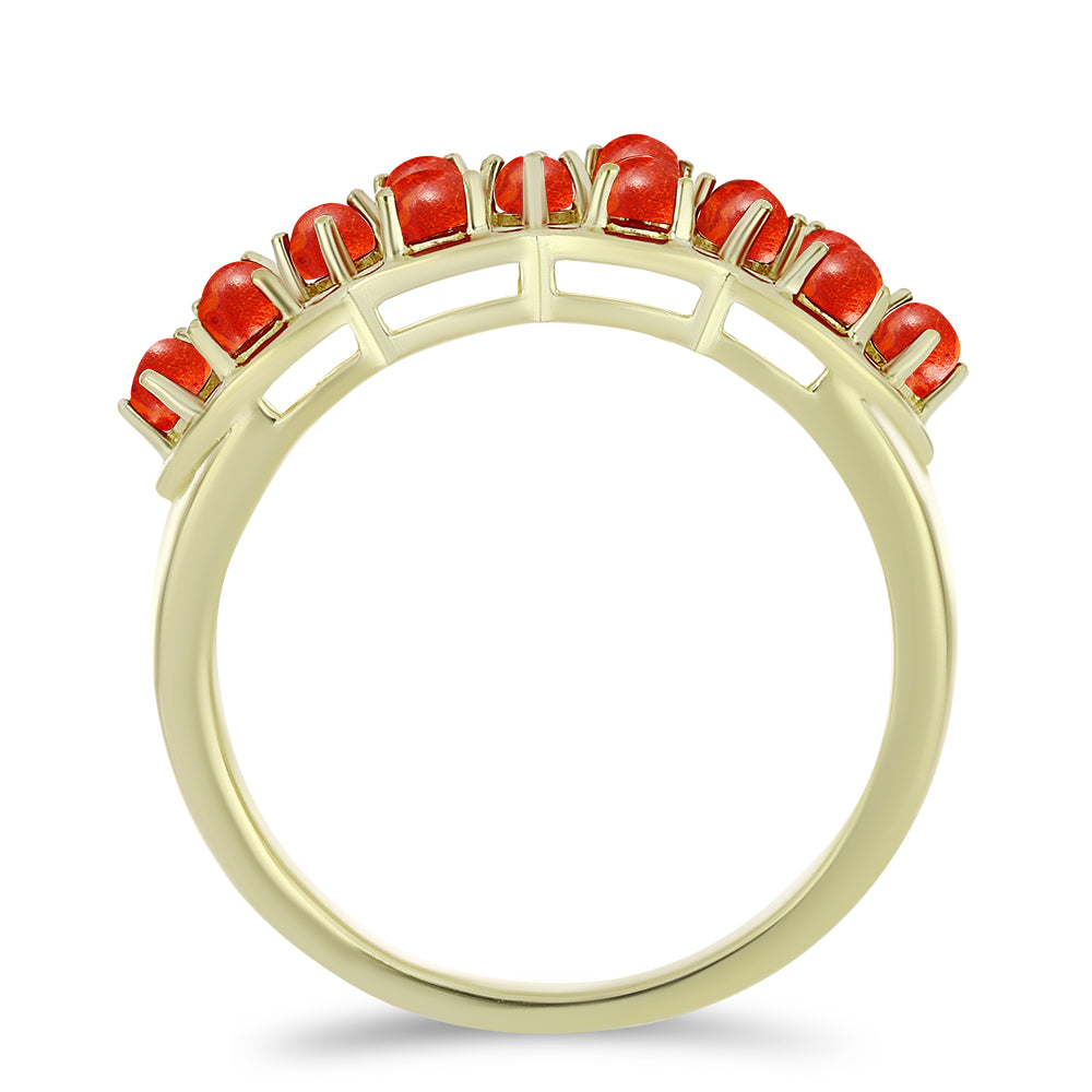 Pozlacené Stříbro 925/1000 - Prsten s Červeným Houbovým Korálem - Karátové číslo: 0.51. přibližná hmotnost: 4.5 gramů 3 