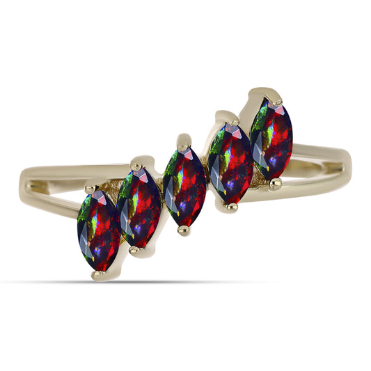 Pozlacené Stříbro 925/1000 - Prsten s Půlnočně Černým Etiopským Opálem z Lega Dembi - Karátové číslo: 0.45. přibližná hmotnost: 2.19 gramů