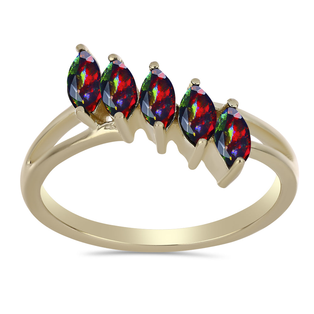 Pozlacené Stříbro 925/1000 - Prsten s Půlnočně Černým Etiopským Opálem z Lega Dembi - Karátové číslo: 0.45. přibližná hmotnost: 2.19 gramů