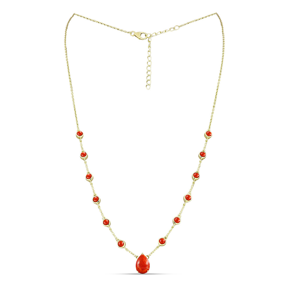 Pozlacené Stříbro 925/1000 - Náhrdelník s Červeným Houbovým Korálem - Karátové číslo: 3.2. přibližná hmotnost: 6 gramů 1 