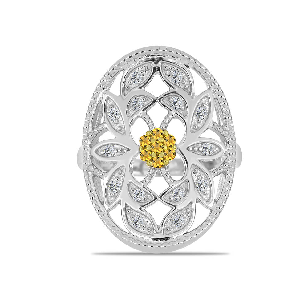 Stříbro 925/1000 - Prsten s Uralským Citrínem a Bílým Topazem - Karátové číslo: 0.36. přibližná hmotnost: 5.54 gramů 1 