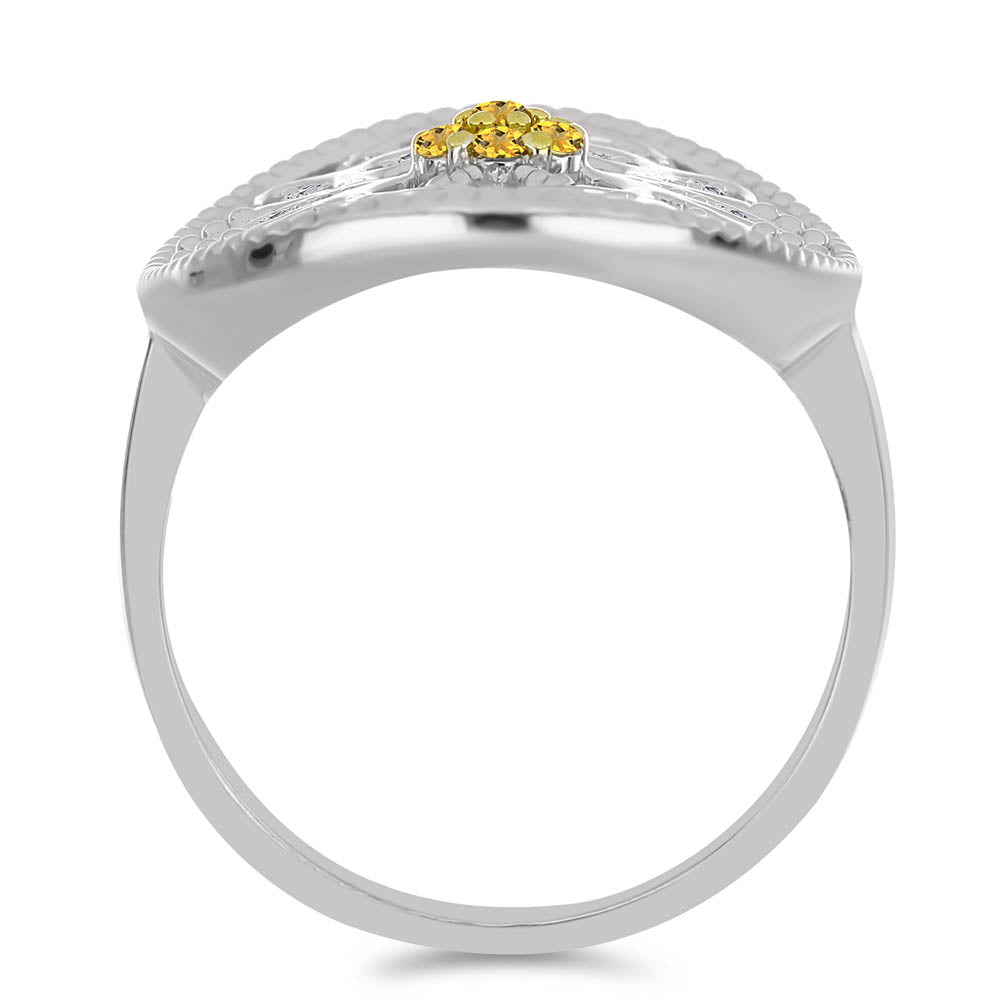 Stříbro 925/1000 - Prsten s Uralským Citrínem a Bílým Topazem - Karátové číslo: 0.36. přibližná hmotnost: 5.54 gramů 2 