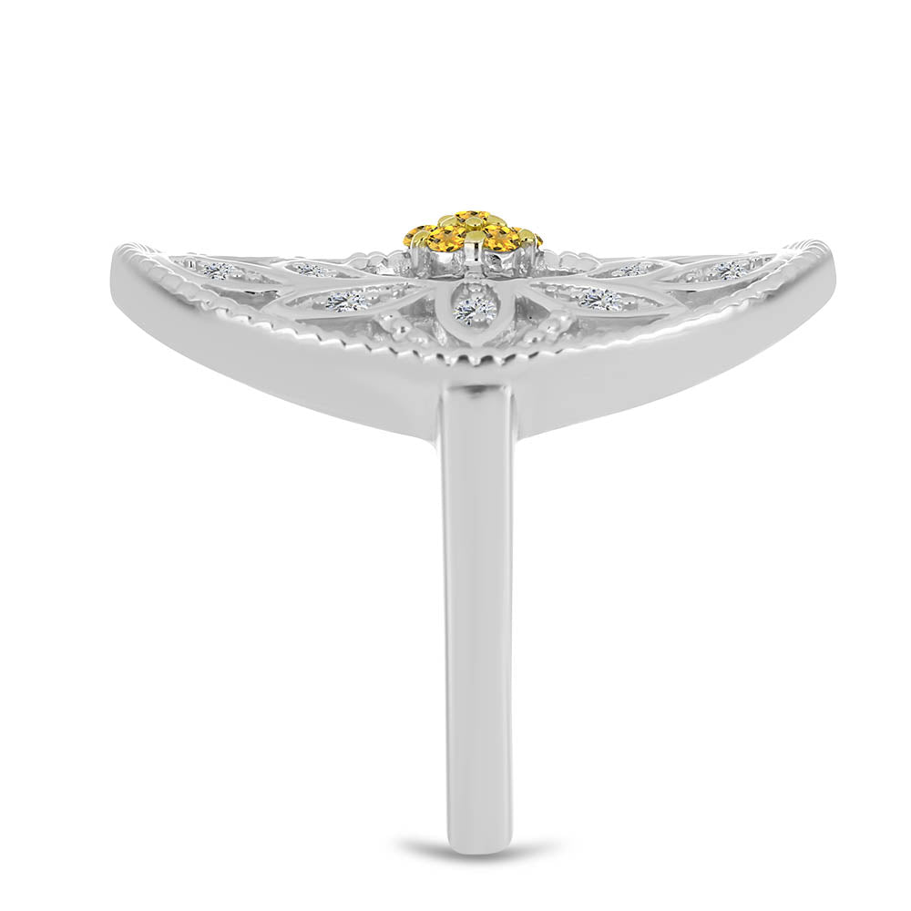 Stříbro 925/1000 - Prsten s Uralským Citrínem a Bílým Topazem - Karátové číslo: 0.36. přibližná hmotnost: 5.54 gramů