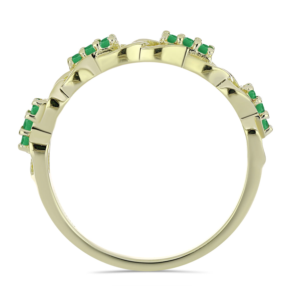 Pozlacené Stříbro 925/1000 - Prsten s Zambijským Smaragdem - Karátové číslo: 0.2. přibližná hmotnost: 2.29 gramů