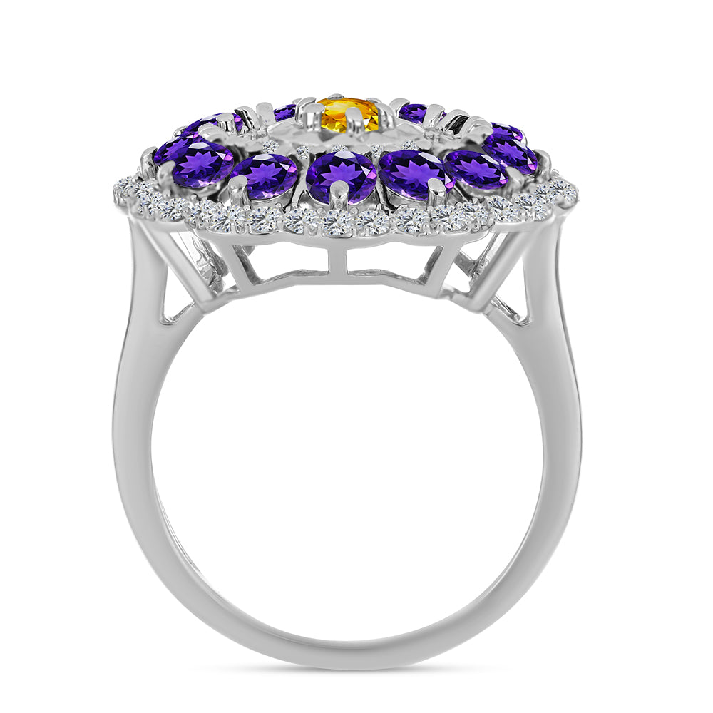 Stříbro 925/1000 Prsten s Uralským Citrínem a Marockým Ametystem - Karátové číslo: 2.34. přibližná hmotnost: 5.08 gramů 2 