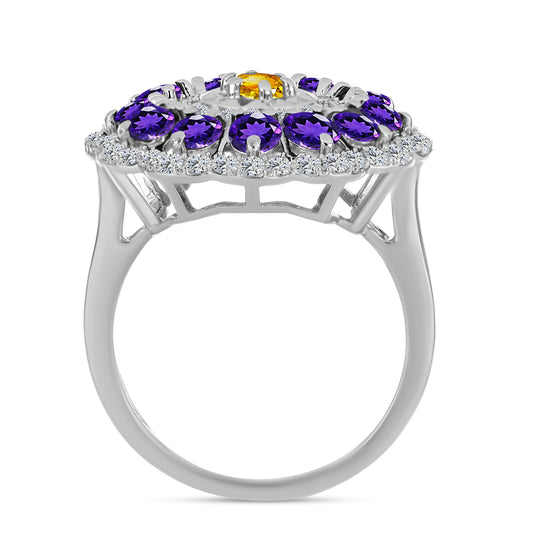 Stříbro 925/1000 Prsten s Uralským Citrínem a Marockým Ametystem - Karátové číslo: 2.34. přibližná hmotnost: 5.08 gramů