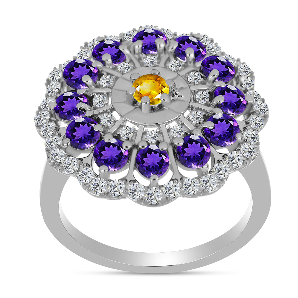 Stříbro 925/1000 Prsten s Uralským Citrínem a Marockým Ametystem - Karátové číslo: 2.34. přibližná hmotnost: 5.08 gramů