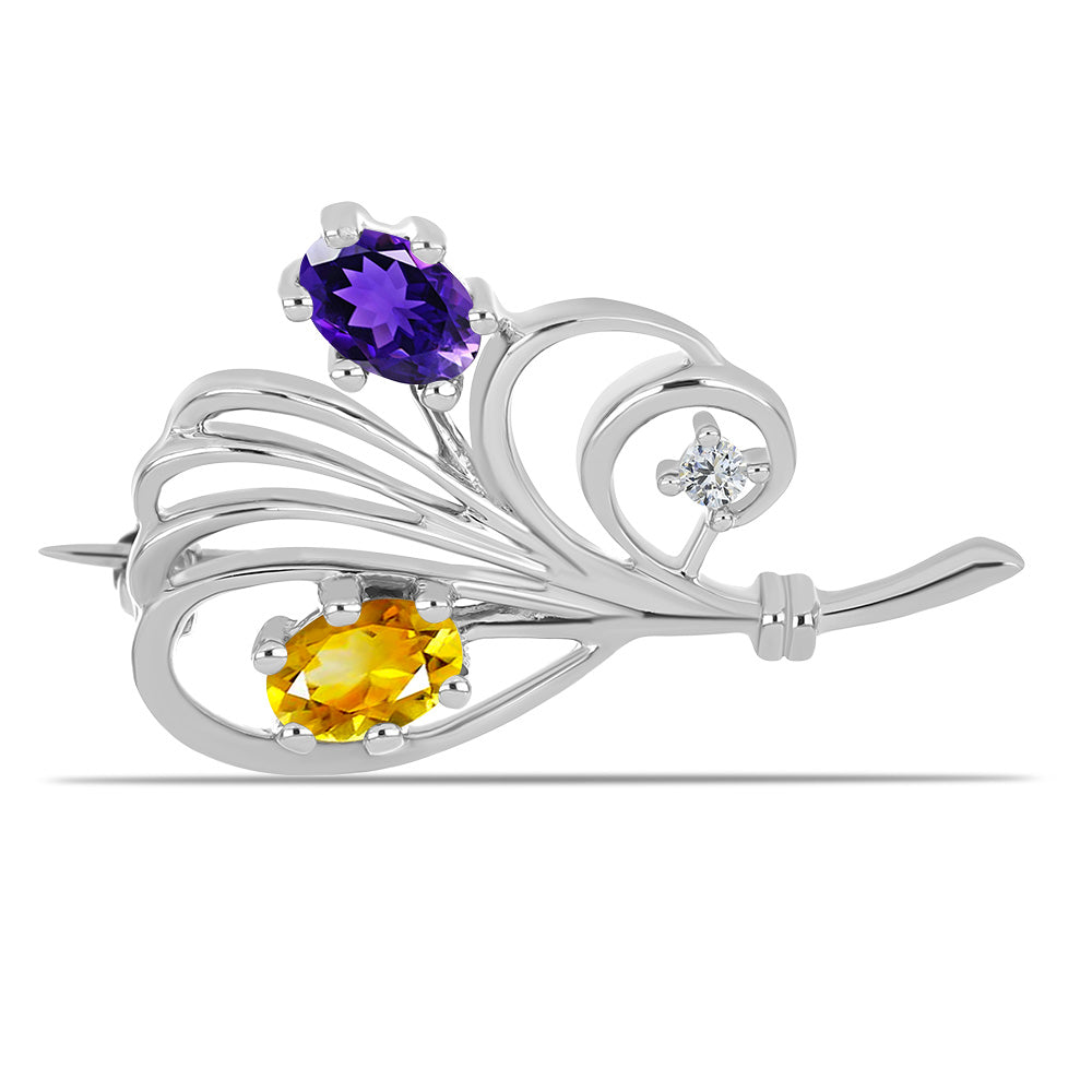 Stříbrný Brož s Uralským Citrínem a Marockým Ametystem 1 