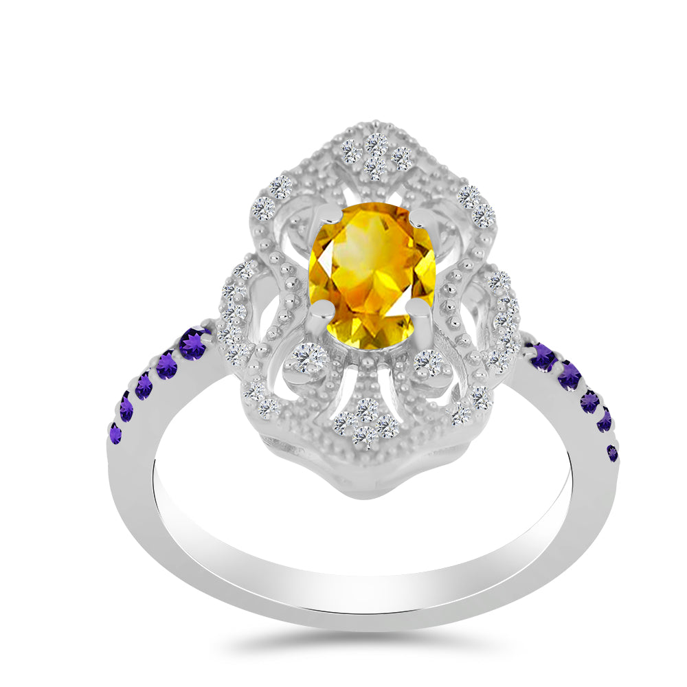 Stříbrný Prsten s Uralským Citrínem a Marockým Ametystem 3 