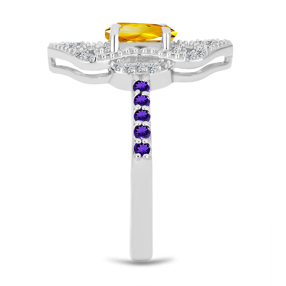 Stříbrný Prsten s Uralským Citrínem a Marockým Ametystem 4 