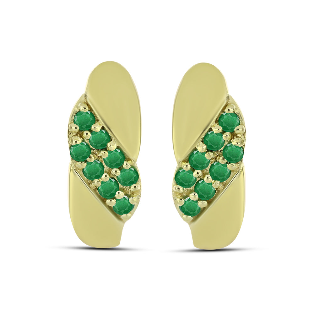 Pozlacené Stříbro 925/1000 - Náušnice s Zambijským Smaragdem - Karátové číslo: 0.28. přibližná hmotnost: 4.41 gramů