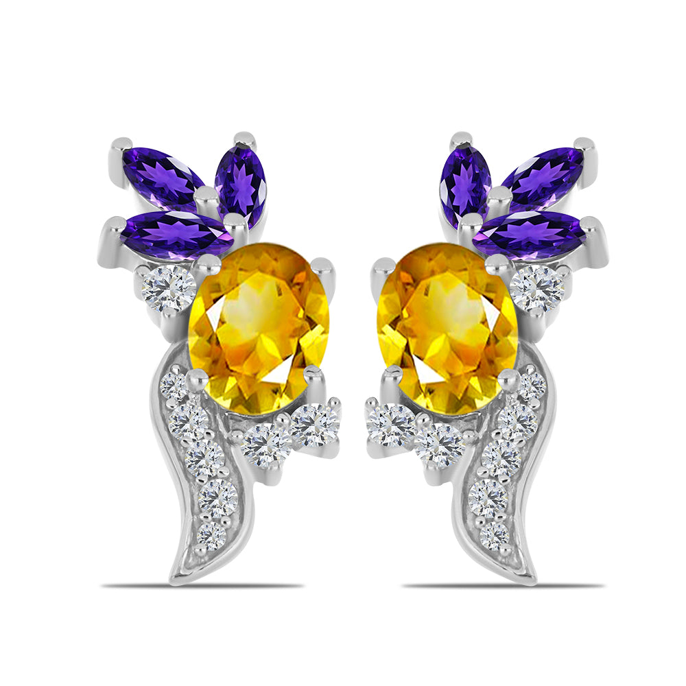 Stříbrné Náušnice s Uralským Citrínem a Marockým Ametystem 1 