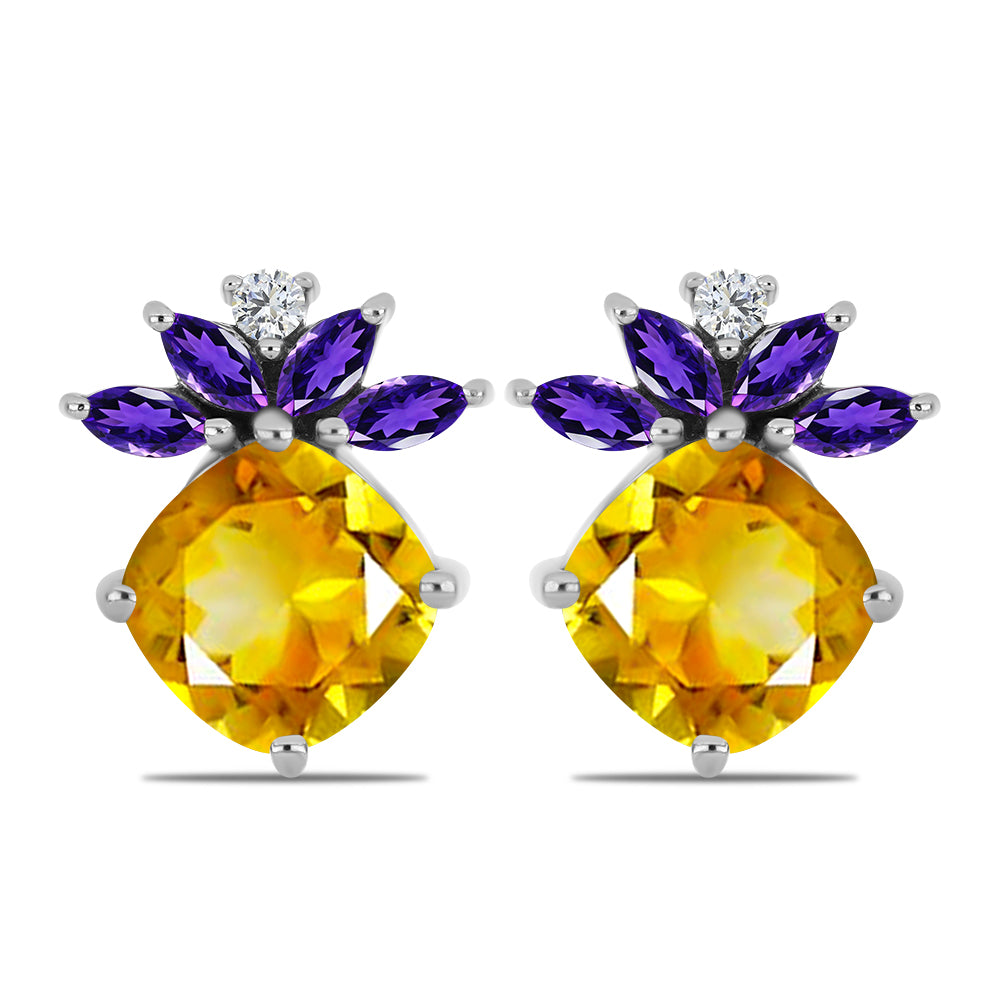 Stříbro 925/1000 - Náušnice s Uralským Citrínem a Marockým Ametystem - Karátové číslo: 4.77. přibližná hmotnost: 4.37 gramů 1 