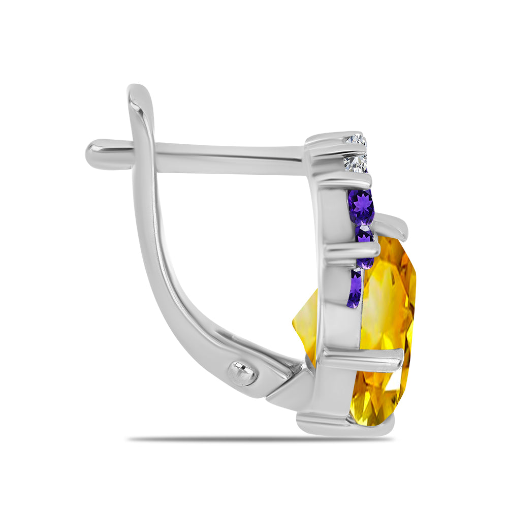 Stříbro 925/1000 - Náušnice s Uralským Citrínem a Marockým Ametystem - Karátové číslo: 4.77. přibližná hmotnost: 4.37 gramů