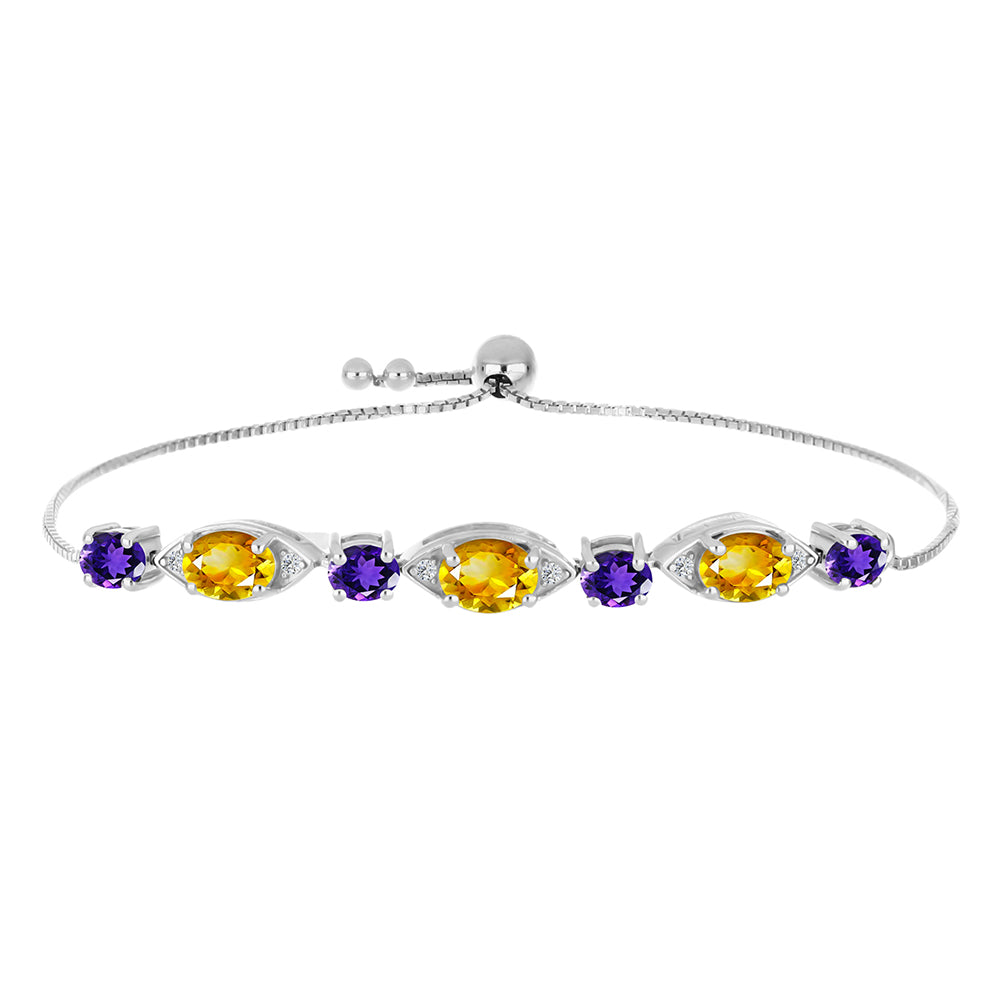 Stříbrný Náramek s Uralským Citrínem a Marockým Ametystem