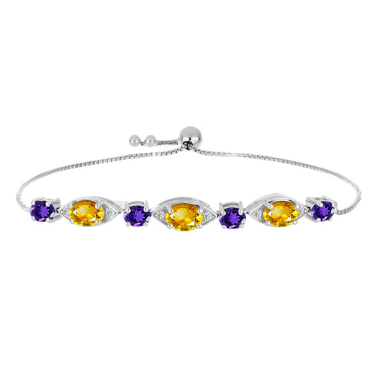 Stříbrný Náramek s Uralským Citrínem a Marockým Ametystem