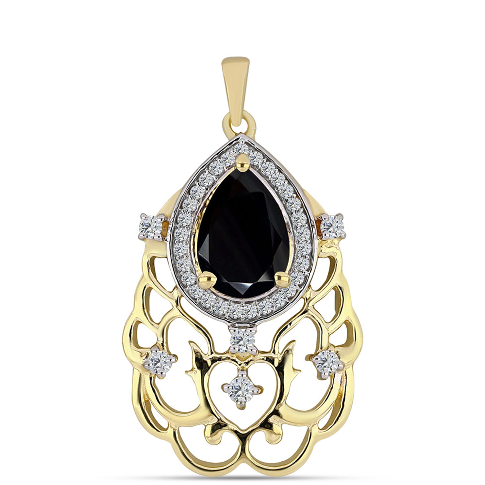 Pozlacené stříbro 925/1000 Přívěsek s Černým Onyxem a Bílým Topazem - Karátové číslo: 2.1. přibližná hmotnost: 3.8 gramů 1 