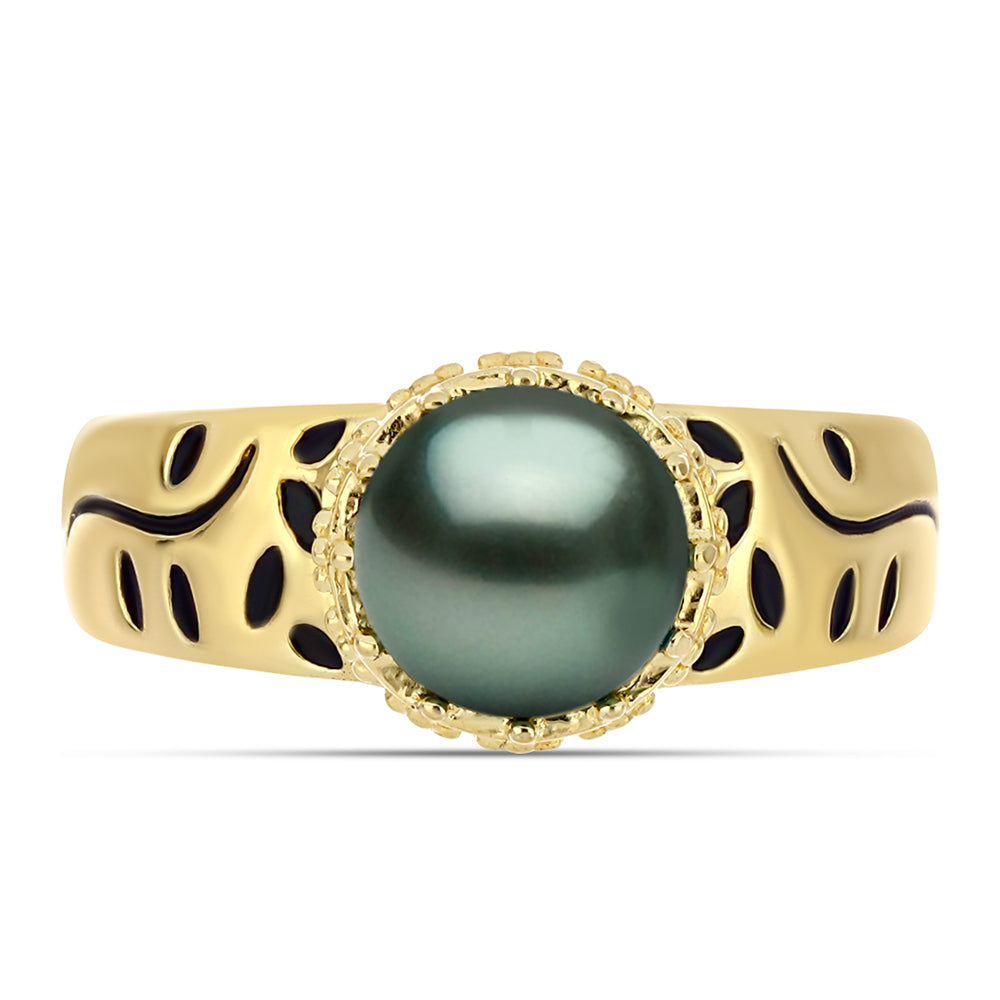 Pozlacený Stříbrný Prsten se Sladkovodní perlou v podobě Tahitské zelené iluze 1 
