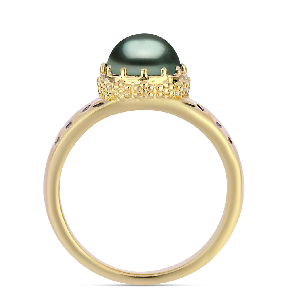Pozlacený Stříbrný Prsten se Sladkovodní perlou v podobě Tahitské zelené iluze 2 