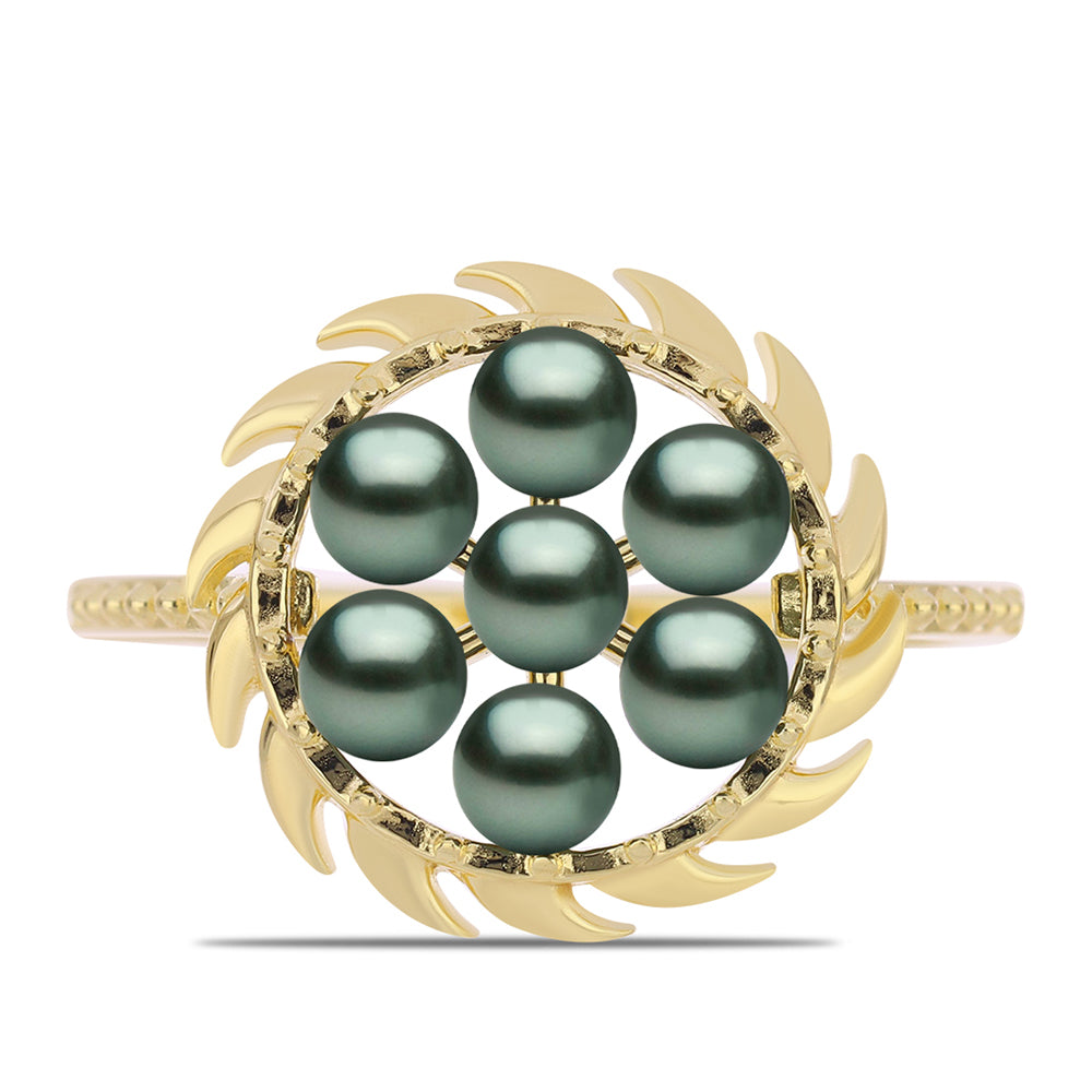 Pozlacené Stříbro 925/1000 - Prsten se Sladkovodní perlou v podobě Tahitské zelené iluze - Karátové číslo: 0.6. přibližná hmotnost: 2.97 gramů 1 