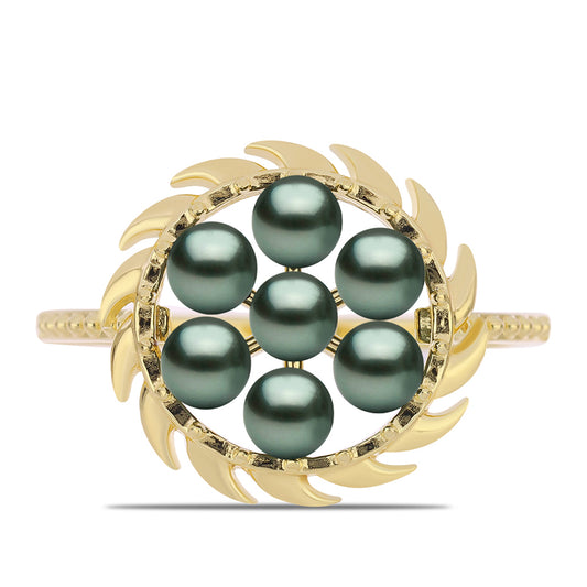 Pozlacené Stříbro 925/1000 - Prsten se Sladkovodní perlou v podobě Tahitské zelené iluze - Karátové číslo: 0.6. přibližná hmotnost: 2.97 gramů